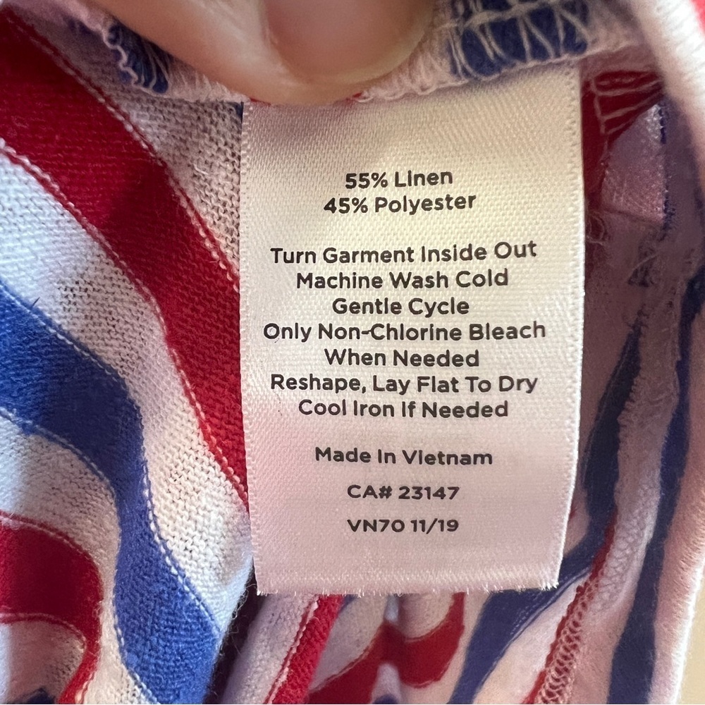 Talbots Womens Linen Blend TopStriped Short Sleeve Red White Blue L - Picture 4 of 7